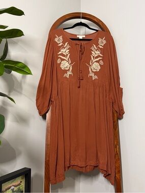 Aveology 20 Brown Arla Floral Embroidered Tunic Top Boho